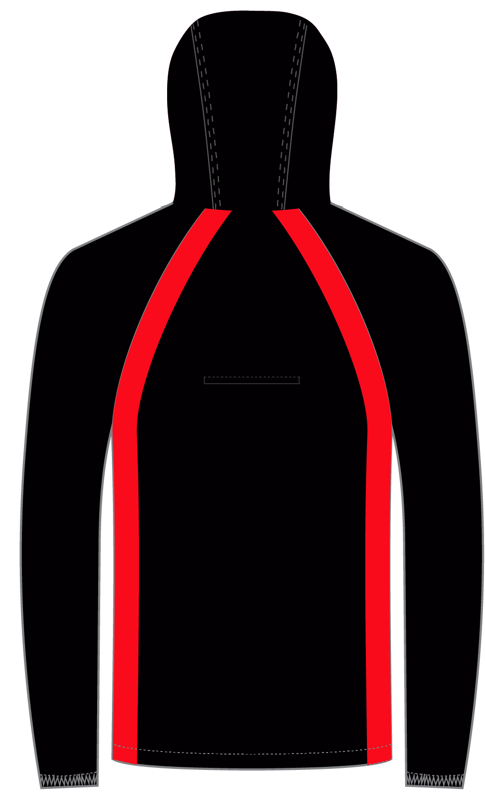 Black and red tracksuit with a logo on a white background